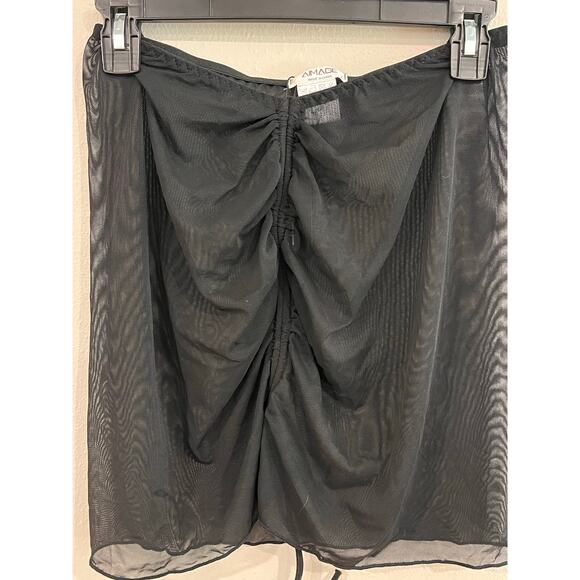 NWT Black Sheer Mesh Ruched Mini Skirt Size Medium Y2K Bodycon Gothic Clubwear - Picture 2 of 7